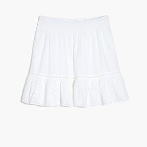 NWT 1XL Madewell Embroidered Smock-Waist Ruffle Mini Skirt in Eyelet White